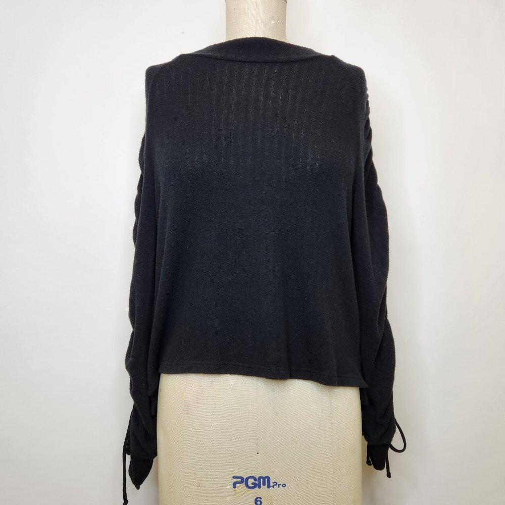 Project Social T Boatneck Sweater Small Black Ruched Sleeves Fall